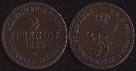 Мекленбург-Шверин 2 пфеннига 1872
