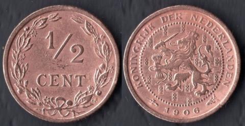 Нидерланды 1/2 цента 1906