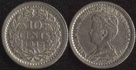 Нидерланды 10 центов 1918