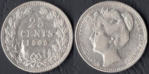 Нидерланды 25 центов 1905
