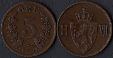 Норвегия 5 оре 1907
