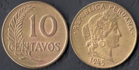 Перу 10 сентаво 1945