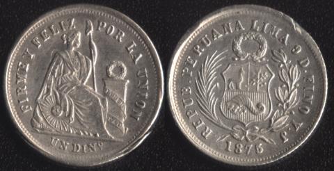 Перу 1 динеро 1875