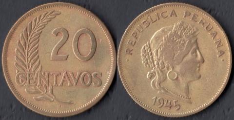 Перу 20 сентаво 1945
