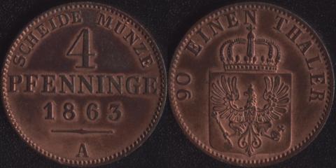 Пруссия 4 пфеннига 1863