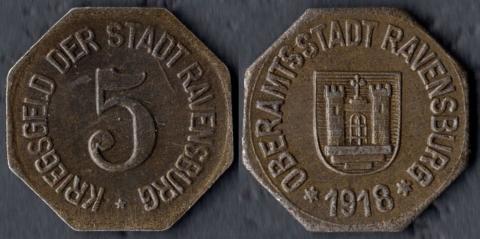 Равенсбург 5 пфеннигов 1918