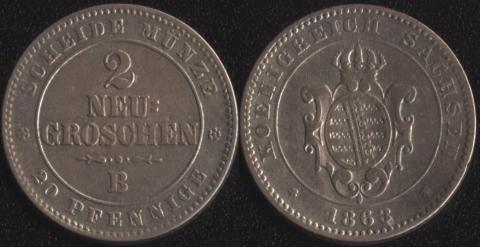 Саксония 2 новых гроша 1863