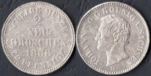 Саксония 2 новых гроша 1868