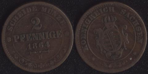 Саксония 2 пфеннига 1864