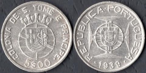 Сан-Томе и Принсипи 5 эскудо 1939