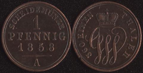 Шаумбург-Липпе 1 пфенниг 1858