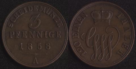 Шаумбург-Липпе 3 пфеннига 1858