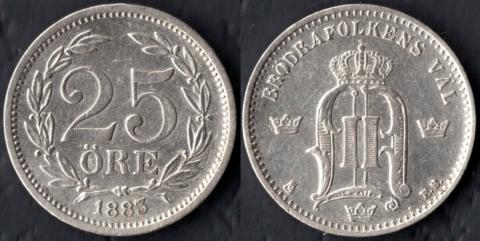 Швеция 25 оре 1883