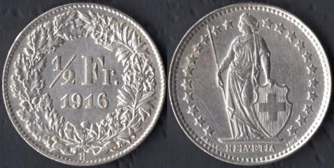 Швейцария 1/2 франка 1916