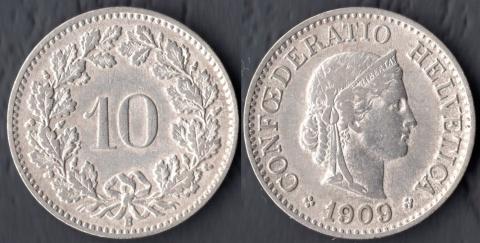 Швейцария 10 раппен 1909