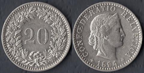 Швейцария 20 раппен 1894