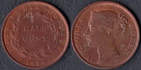 Стрейтс Сеттлементс 1/2 цента 1845