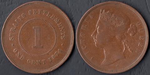 Стрейтс Сеттлементс 1 цент 1874