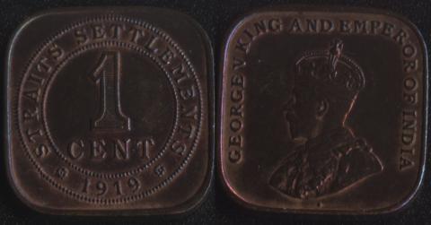 Стрейтс Сеттлементс 1 цент 1919