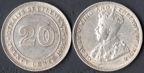 Стрейтс Сеттлементс 20 центов 1935