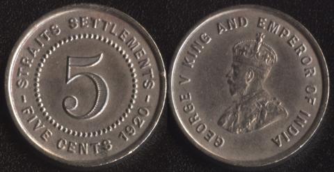 Стрейтс Сеттлементс 5 центов 1920