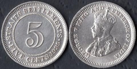Стрейтс Сеттлементс 5 центов 1935