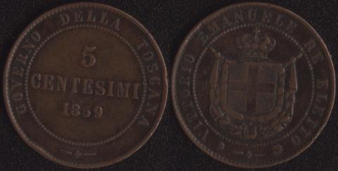 Герцогство Тосканское 5 чентезимо 1859