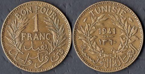 Тунис 1 франк 1941