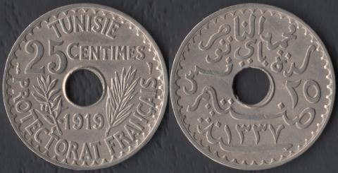 Тунис 25 сантим 1919