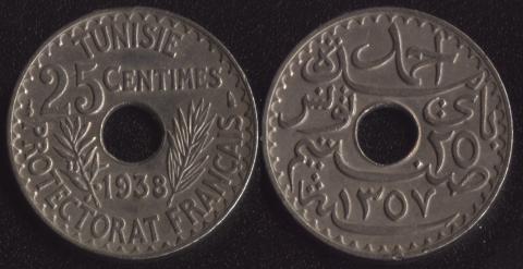 Тунис 25 сантим 1938
