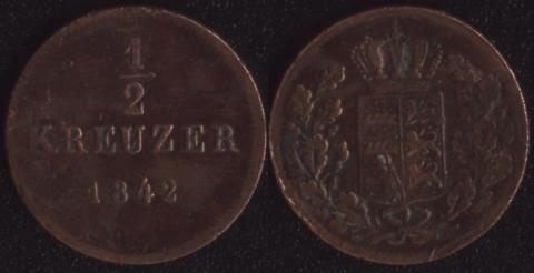 Вюртемберг 1/2 крейцера 1842
